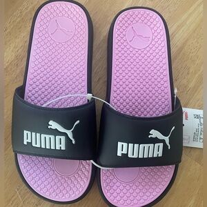 New! PUMA Womens Cool Cat Black & Pink Slides Size 11